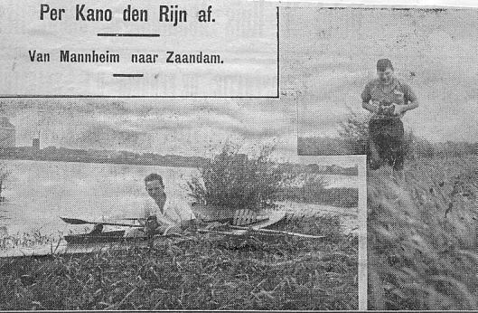 Foto van Huib in de kano en Karel met kiektoestel.